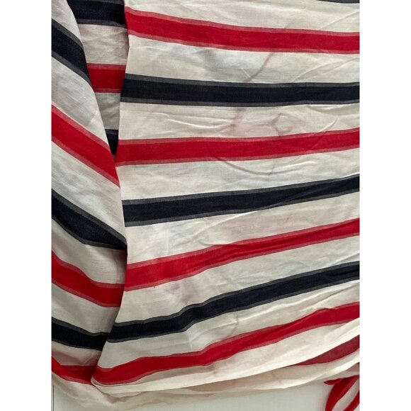 Vintage Fabric Red White Navy Stripe Quilting Sewing Cloth Cotton ~208 X 36 AS I - Picture 13 of 16